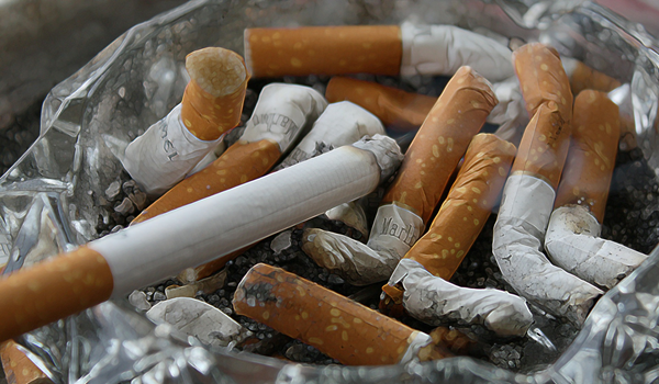 An ashtray of cigarettes